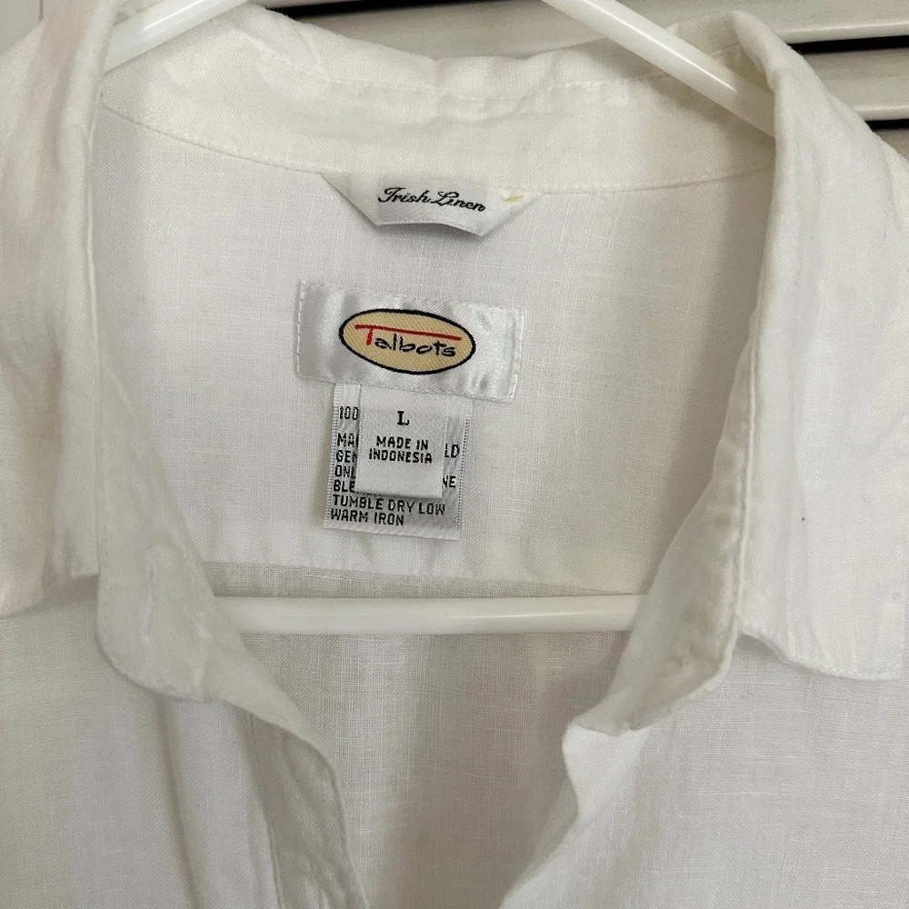 Talbots 100% Irish Linen White Long Sleeve Button Up Blouse Large - Picture 3 of 13